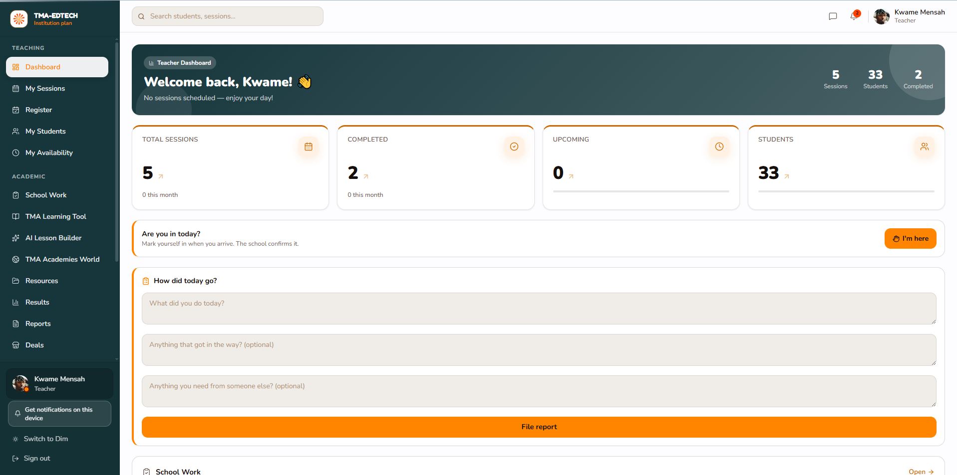 TMA Teacher & Faculty Operations Portal
